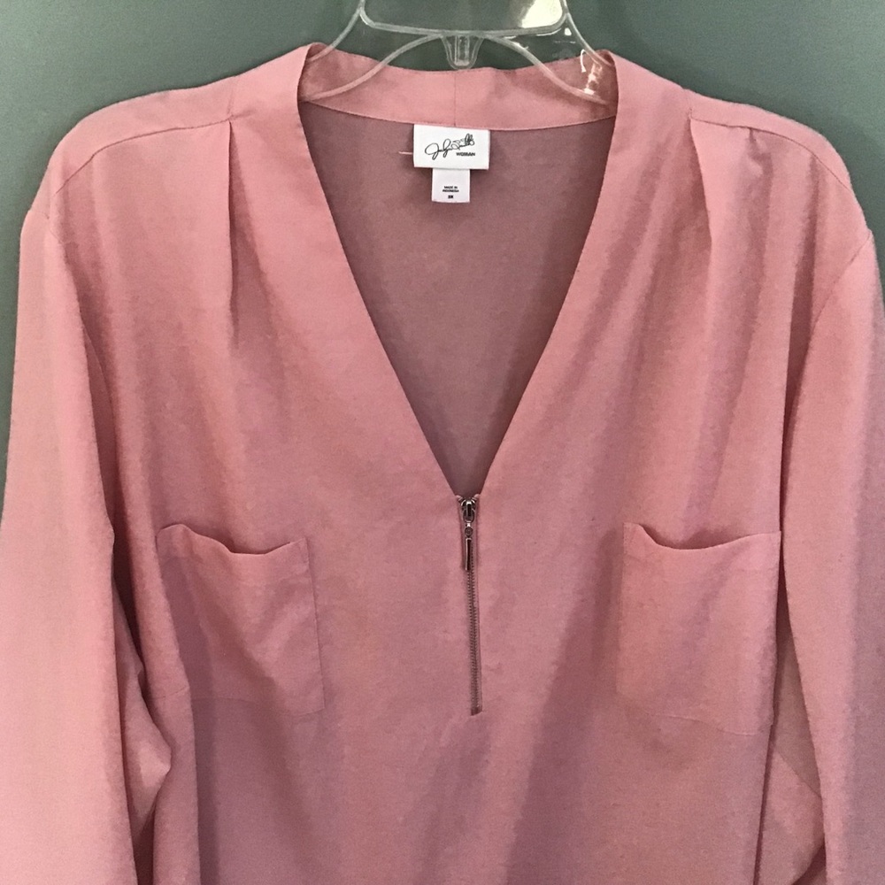 Peach 3/4 sleeve zip front shirt 3X - Picture 5 of 7